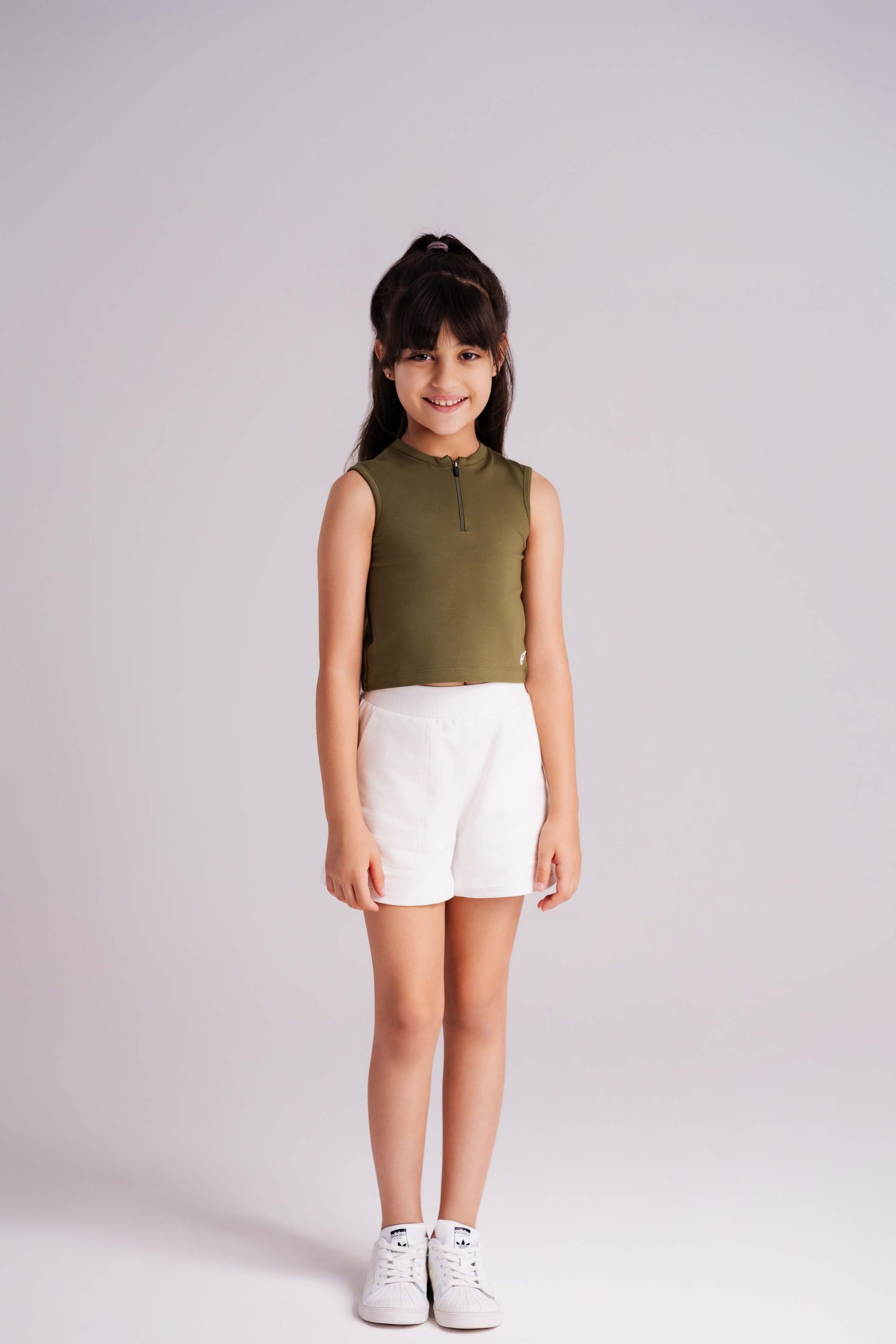 Girls BreezeZip Tank Top In Olive