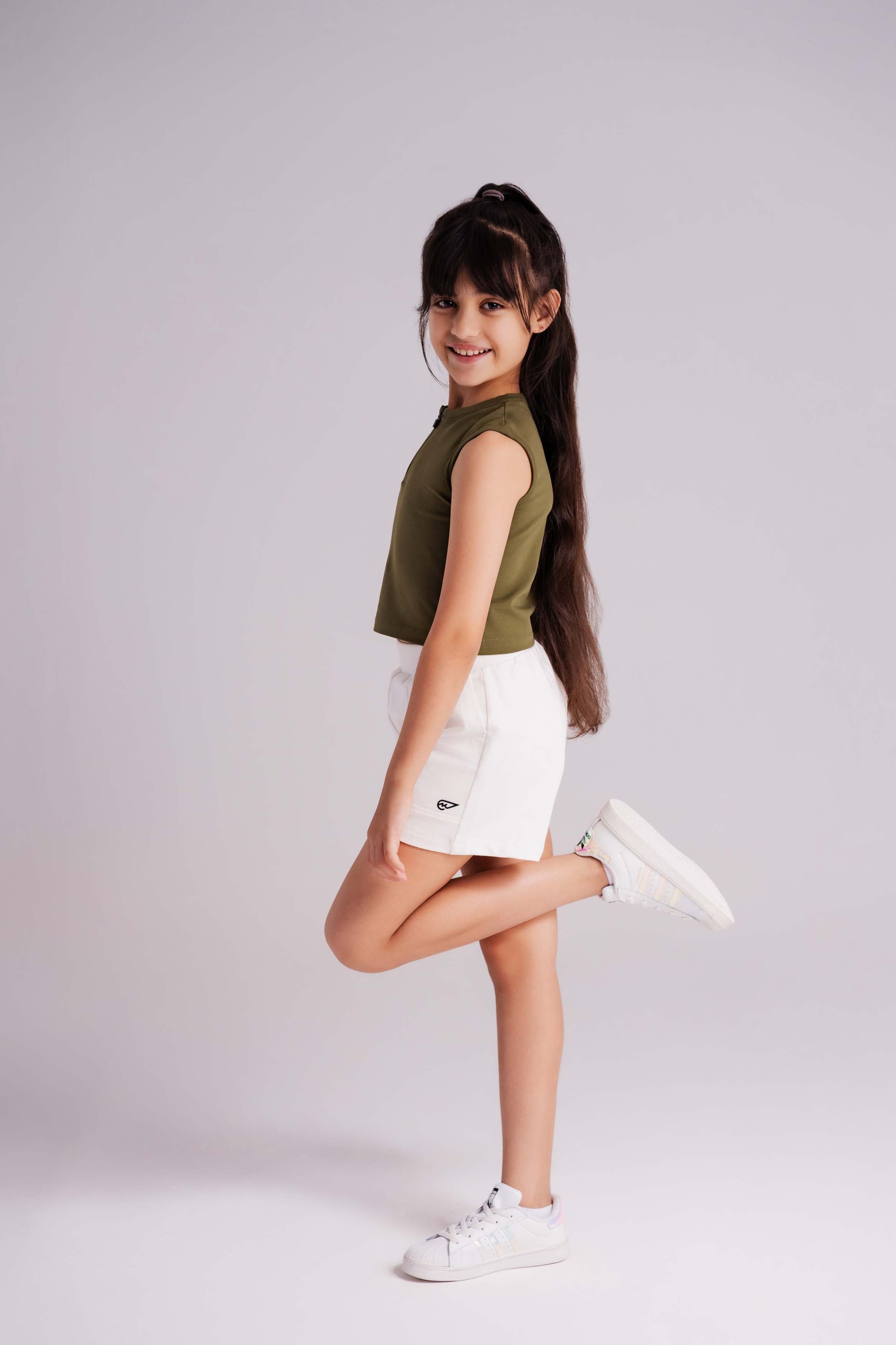 Girls BreezeZip Tank Top In Olive