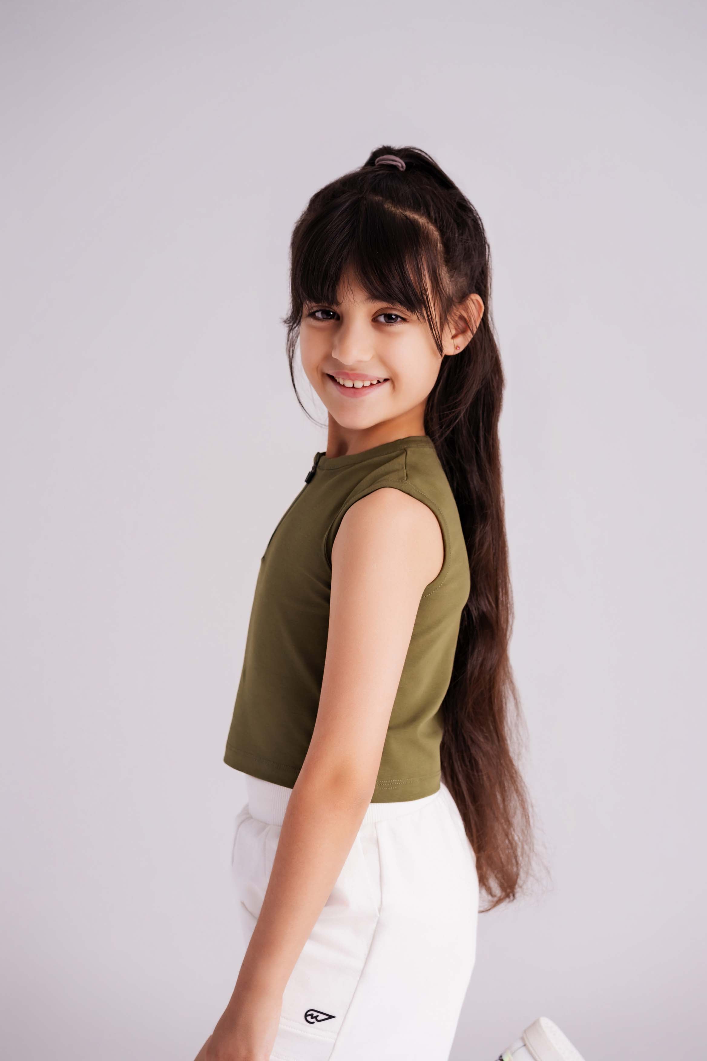 Girls BreezeZip Tank Top In Olive