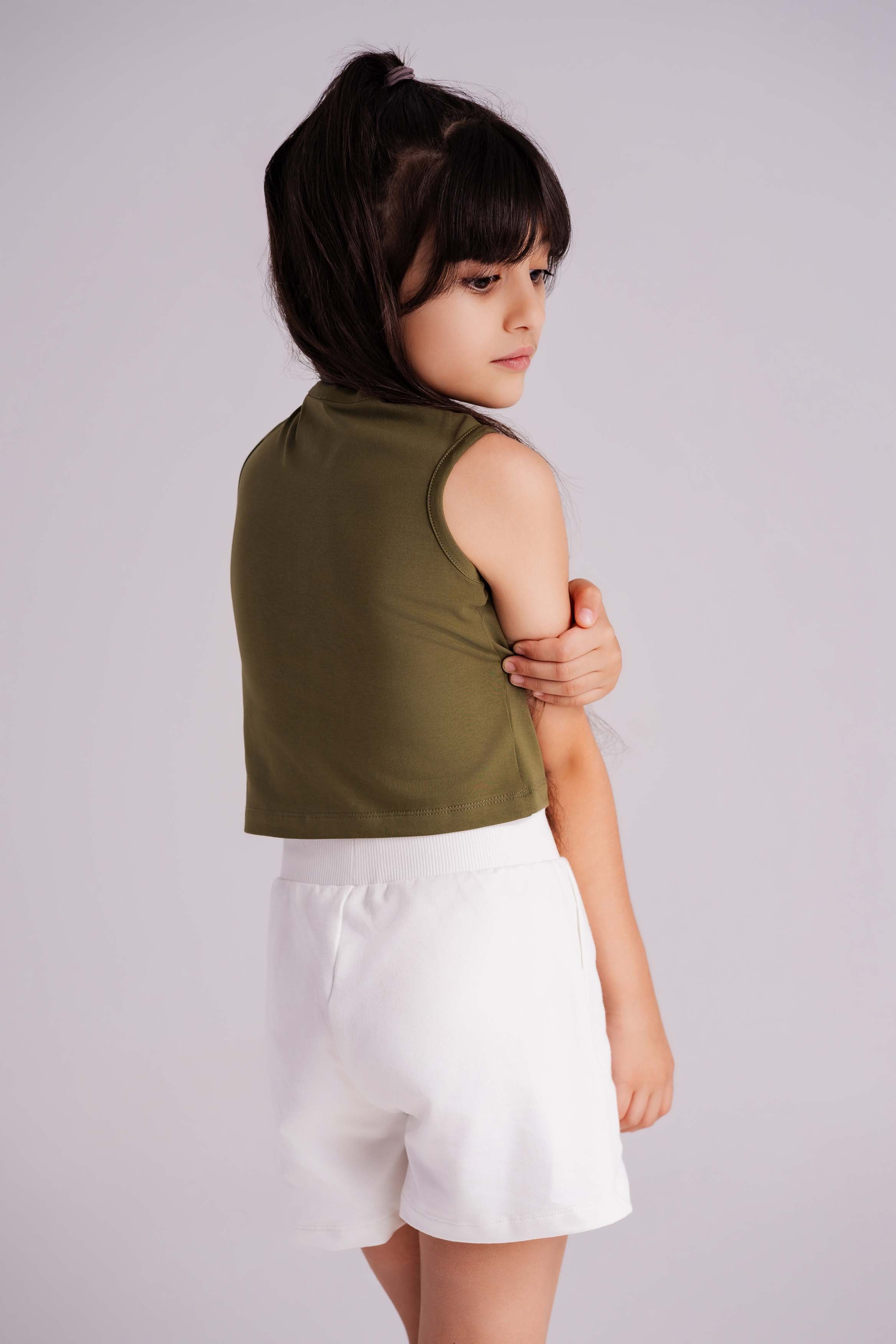 Girls BreezeZip Tank Top In Olive
