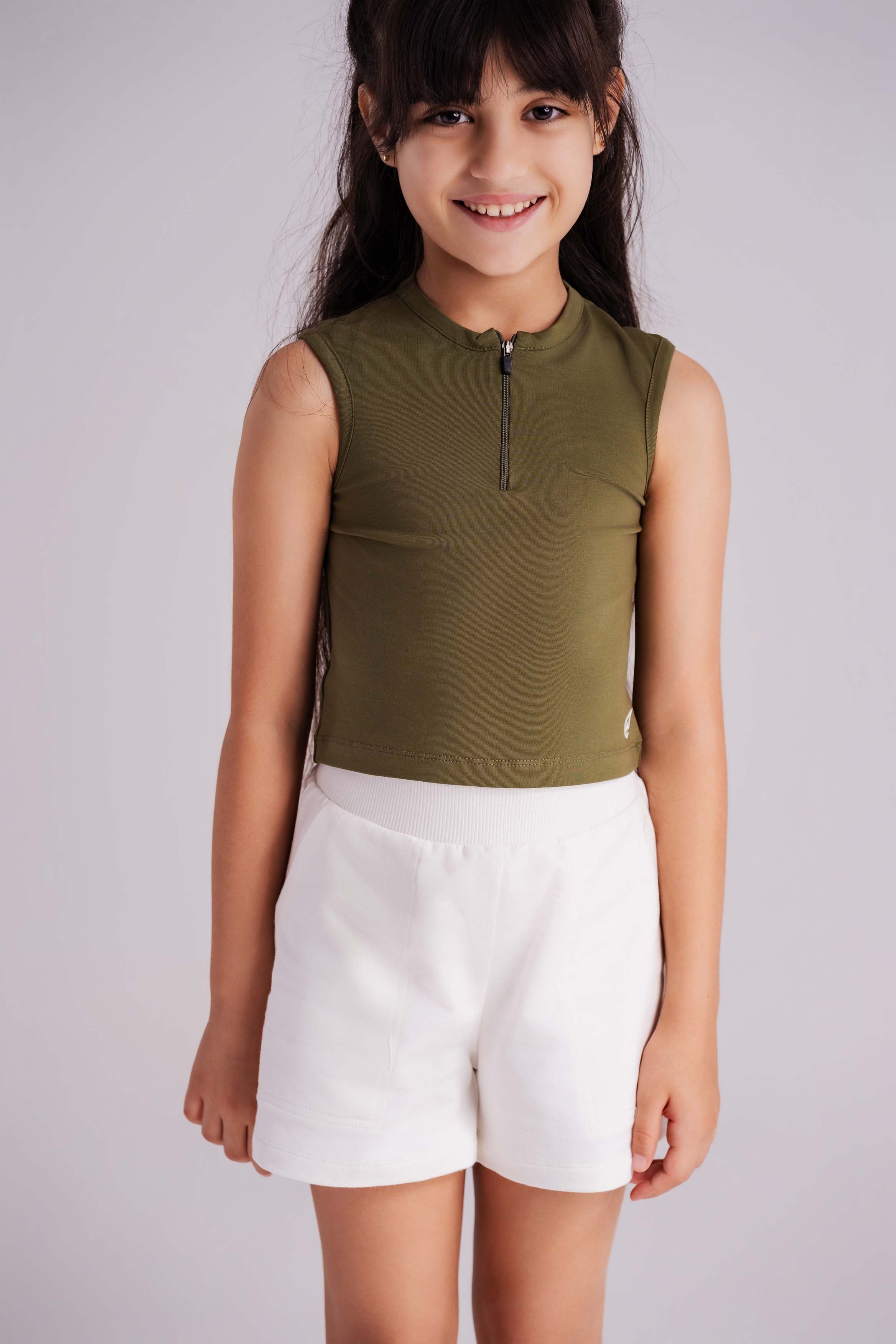 Girls BreezeZip Tank Top In Olive